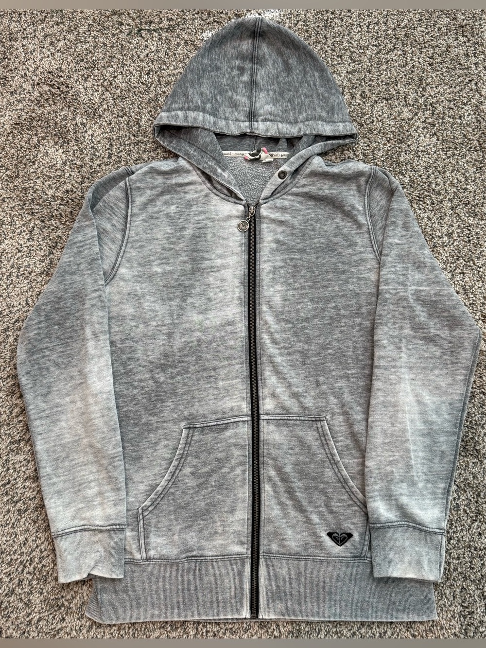 🔥Y2K Roxy Gray Acid Wash Full Zip Hoodie XL Surf Y2K Style